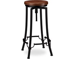 barkruk industrieel - vintage - hoogte verstelbaar 67,5 - 77,5 cm - draaibaar - zwart-bruin