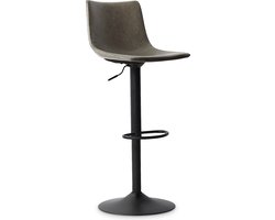 Barkruk Jeroen Grijs - Kunstleer - Set van 2 - Geschikt voor kookeiland - Met rugleuning - In hoogte verstelbaar - Zithoogte 61 - 83 cm - Zitdiepte 35 cm