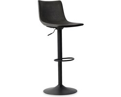 Barkruk Jeroen Zwart - Kunstleer - Set van 2 - Geschikt voor kookeiland - Met rugleuning - In hoogte verstelbaar - Zithoogte 61 - 83 cm - Zitdiepte 35 cm