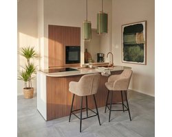 Barkruk Kortrijk - Taupe Stof - Stevig Metalen Onderstel & Comfort