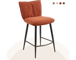 Barkruk Lara -- Estoy 6 Bouclé Stof Koper/Rood - Comfortabele Barstoel - Barhoogte 90-95 cm