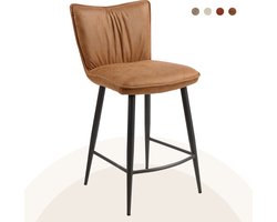 Barkruk Lara - Set van 2 - Duke 5 Cognac/Bruin Lederlook - Comfortabele Barstoel - Barhoogte 90-95 cm
