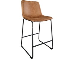 Barkruk Logan Cognac - Kunstleer - Set van 2 - Geschikt voor kookeiland - Met rugleuning - Zithoogte 65 cm - Zitdiepte 56 cm