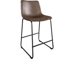Barkruk Logan Donkerbruin - Kunstleer - Set van 2 - Geschikt voor kookeiland - Met rugleuning - Zithoogte 65 cm - Zitdiepte 56 cm