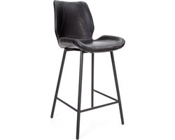 Barkruk Lucas - Zwart - 67cm zithoogte - Set van 1 - Voor keuken en bar - Met rugleuning - Ergonomische barstoelen