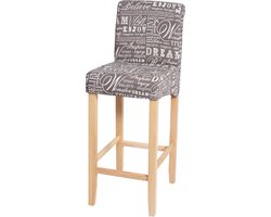 Barkruk MCW-C33, barkruk tegenkruk, hout MVG-gecertificeerd ~ belettering, grijs, lichte poten, stof/textiel
