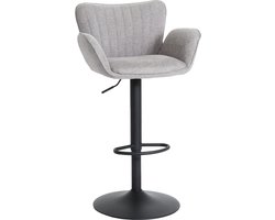 Barkruk MCW-M67, draaistoel barkruk, met armleuning voetsteun draaibaar stof/textiel ijzer MVG ~ lichtgrijs onderstel zwart