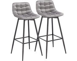 Barkruk Merdi Industrial - Lichtgrijs - Barkrukken set van 2 - Barstoel Kruk - Barstoelen met rugleuning - Keukenstoel - Velvet