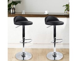 Barkruk met voetensteun in hoogte verstelbaar - draaibaar - Werkkruk - Kantoorkruk - gemaakt van PU-leer zwart