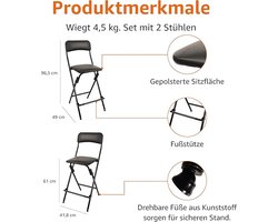 Barkruk met Voetsteun – Set van 2 – 136 kg Draagvermogen – Kunststof – Inklapbaar – Zwart – 41,4 × 51,6 × 96 cm Altameubel