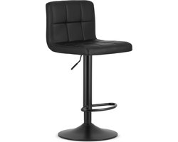 Barkruk PROT - Zwart Kunstleer, Mat Zwarte Basis, Laag Rugleuning, Modern Design, Hoogte Verstelbaar, 360° Draaibaar, Max. 120 kg