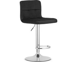 Barkruk PROT - Zwart Velvet, Chromen Basis, Laag Rugleuning, Modern Design, Hoogte Verstelbaar, 360° Draaibaar, Max. 120 kg