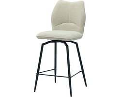 Barkruk Quincy Ecru - Metaal - Stof - Set van 2 - Geschikt voor kookeiland - Draaibaar - Met rugleuning - Zithoogte 68.5 cm - Zitdiepte 42 cm