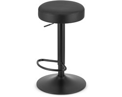 Barkruk ROJST - Zwart Kunstleer met Zwarte Basis, Modern Design, Verstelbare Zithoogte, 360° Draaibaar, Max. 120 kg