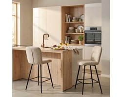 Barkruk Roxie - Beige Textiel Metaal - Hoge Kruk - Comfortabel & Modern