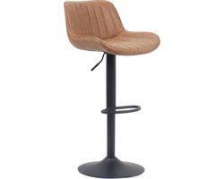 Barkruk Sepp Cognac - Kunstleer - Set van 2 - Geschikt voor kookeiland - Draaibaar - Met rugleuning - In hoogte verstelbaar - Zithoogte 61 - 81 cm - Zitdiepte 39 cm