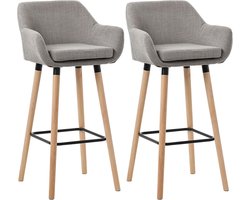 Barkruk Set van 2 – 50×51×101 cm – Altameubel Grant Luxe Stoffen Barstoelen – Grijs – Comfortabele Barkrukken met Rugleuning – Beukenhouten Frame & Voetsteun – Moderne Hoogwaardige Barkruk voor Keuken & Eiland