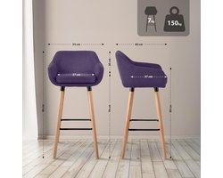 Barkruk Set van 2 – 50×51×101 cm – Altameubel Grant Luxe Stoffen Barstoelen –Lila – Comfortabele Barkrukken met Rugleuning – Beukenhouten Frame & Voetsteun – Moderne Hoogwaardige Barkruk voor Keuken & Eiland