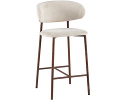 Barkruk set van 2 – 65 cm zithoogte – Met rugleuning – Voor kookeiland – Beige – Walnoot – Stof