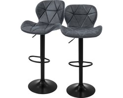 Barkruk set van 2 antraciet kunstlederen bekleding met rugleuning en voetensteun in hoogte verstelbaar 59-79cm ML-Design