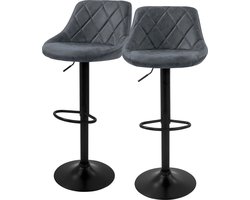 Barkruk set van 2 antraciet kunstlederen bekleding met rugleuning en voetensteun in hoogte verstelbaar 62-82 cm ML-Design