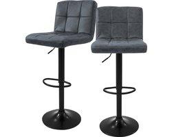 Barkruk set van 2 antraciet kunstlederen bekleding met rugleuning en voetensteun in hoogte verstelbaar 63-83cm ML-Design