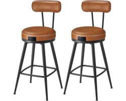 Barkruk set van 2 - barstoel draaibare met rugleuning, Barkruk draaibare kunstleer, met naden, Mid-Century-moderne stijl, 76 cm hoog, keuken, huisbar, karamelbruin