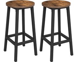 Barkruk, set van 2 barstoelen, keukenstoelen met stevig stalen frame, hoogte 65 cm, rond, eenvoudig te monteren, industriële stijl, grijs-zwart LBC032B02