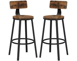 Barkruk Set van 2 - Barstoelen met Rugleuning - Barkrukken - Keukenstoelen - Zithoogte 73 cm - Industrieel Design - Eenvoudige Montage