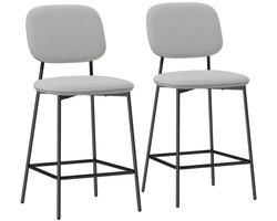 Barkruk - Set Van 2 - Bistrokrukken Met Voetsteun - Fluwelen Bekleding - Stalen Poten - Voor Eetkamer - 45 x 49 x 102 cm - Lichtgrijs