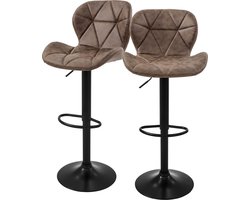Barkruk set van 2 bruin kunstlederen bekleding met rugleuning en voetensteun in hoogte verstelbaar 59-79cm ML-Design
