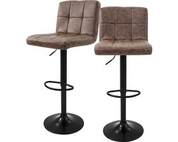 Barkruk set van 2 bruin kunstlederen bekleding met rugleuning en voetensteun in hoogte verstelbaar 63-83cm ML-Design