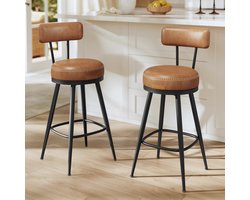 Barkruk – Set van 2 – Draaibare rugleuning – Karamelbruin