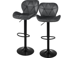 Barkruk set van 2 grijs fluwelen bekleding met rugleuning en voetensteun in hoogte verstelbaar 59-79cm ML-Design
