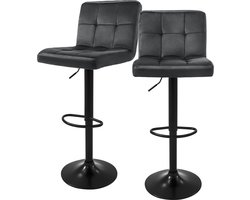 Barkruk set van 2 grijs fluwelen bekleding met rugleuning en voetensteun in hoogte verstelbaar 63-83cm ML-Design