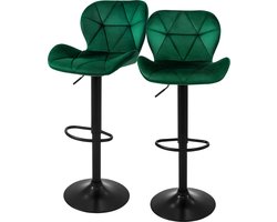 Barkruk set van 2 groen fluwelen bekleding met rugleuning en voetensteun in hoogte verstelbaar 59-79cm ML-Design