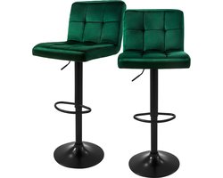 Barkruk set van 2 groen fluwelen bekleding met rugleuning en voetensteun in hoogte verstelbaar 63-83cm ML-Design