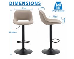 Barkruk set van 2 – House&Garden verstelbare draaistoel voor bar en keuken, hoge barkruk met ergonomische holle rugleuning, comfortabele kunstleren zitting, modern design, kaki