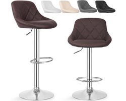 Barkruk - set van 2, In hoogte verstelbaar - Met rugleuning en voetensteun - 360° - Kunstleer - Barkrukken - Keukenstoelen - Bruin