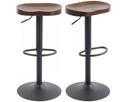 Barkruk - Set Van 2 - In Hoogte Verstelbare Barstoelen Met Zadelzit Van Iepenhout - Donkerbruin
