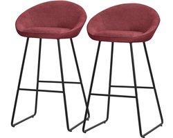 Barkruk set van 2 rood 56x94x50 cm met rugleuning en voetensteun tot 120 kg ML-Design