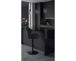Barkruk Set van 2 Verstelbare Barstoelen – Draaibare Fluwelen Stoelen met Rugleuning, Voetensteun & Zwarte Metalen Basis – 40x50x116 cm – Ergonomische Bistrokrukken voor Keuken, Eetkamer & Bar – Modern Design – Donkergroen – Altameubel