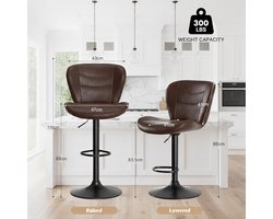 Barkruk Set van 2 – Verstelbare Barstoelen met Rugleuning en Voetensteun, 360° Draaibaar, PU-Leren Zitting, Luxe Comfort Barstoelen voor Keuken, Eiland, Bar en Eetkamer – Donkerbruin | House&Garden