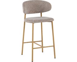 Barkruk set van 2 zand eiken – 65 cm zithoogte – Met rugleuning – Stof – Voor kookeiland