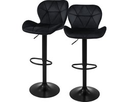 Barkruk set van 2 zwart fluwelen bekleding met rugleuning en voetensteun in hoogte verstelbaar 59-79cm ML-Design