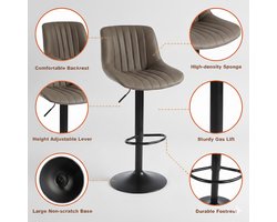 Barkruk Set van 3 – House&Garden Luxe Draaibare Barkrukken met Rugleuning – In Hoogte Verstelbaar 55-75 cm – 360° Draaibaar – PU Kunstleer – Bruin – Moderne Barstoelen