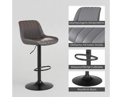 Barkruk Set van 3 – House&Garden Luxe Draaibare Verstelbare Barstoelen met Rugleuning – Donkergrijs PU-leer, Metalen Frame, Voetsteun – Moderne Barkrukken voor Keuken, Eetkamer, Bar en Café