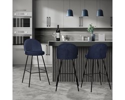 Barkruk set van 4 donkerblauw 52x102x50 cm met rugleuning en voetensteun tot 120 kg ML-Design