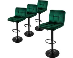 Barkruk set van 4 groen fluwelen bekleding met rugleuning en voetensteun in hoogte verstelbaar 63-83cm ML-Design