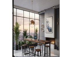 Barkruk set van 4 – House&Garden industriële barstoelen met rugleuning, verstelbare poten en dubbele voetsteunen, keukenstoelen, hoge krukken voor bar, keuken of eetkamer, rustiek bruin/zwart